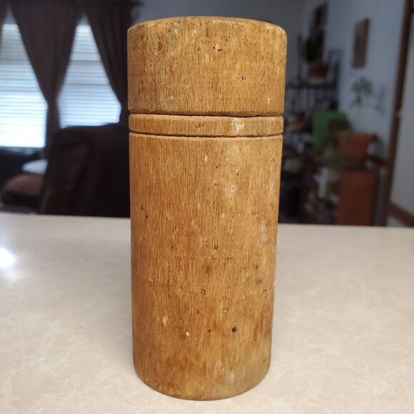 Wooden Round Cylinder Box With Lid Vintage Storage Box 4.5 In - Picture 1 of 12